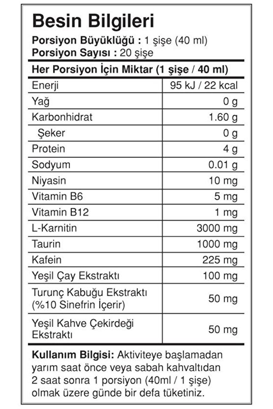 Portakal Aromalı Thermo Nator L Karnitin 20 Ampul L-carnitine 3000 Mg