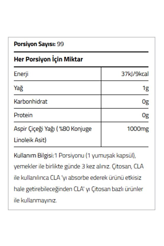 Clabig 1000 Mg 99 Kapsül Aspir Yağı Konjuge Linoleik Asit