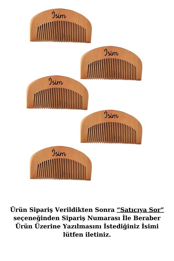 Doğal Ahşap Tarak 9 cm 5 Adet Özel isimli  Hediyelik bekarlığa veda  yenidoğan