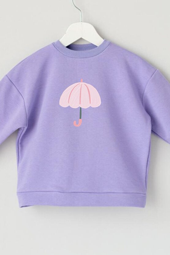 Çocuk Lila Sweatshirt Şemsiye Umbrella