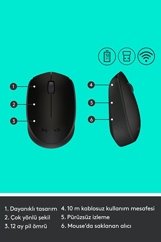 zerdğ B170 USB Alıcılı Kablosuz Kompakt Mouse - Siyah gextr 657515 Yeni Model 998259