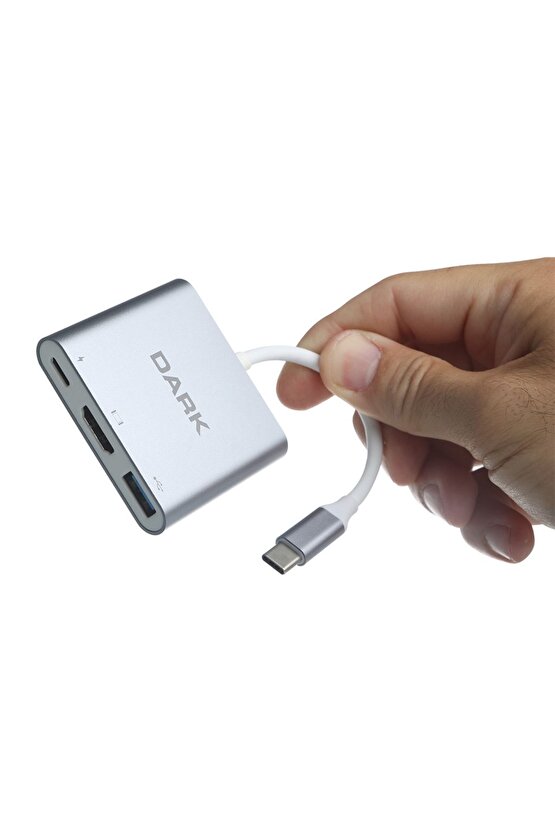 3 In 1 Usb3.1 Type C Erkek Hdmi Dönüştürücü (4k Uhd 60hz)  Usb 3.1 Type C Şarj Dönüştürücü