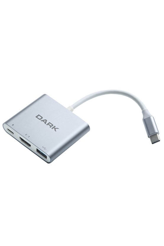 3 In 1 Usb3.1 Type C Erkek Hdmi Dönüştürücü (4k Uhd 60hz)  Usb 3.1 Type C Şarj Dönüştürücü