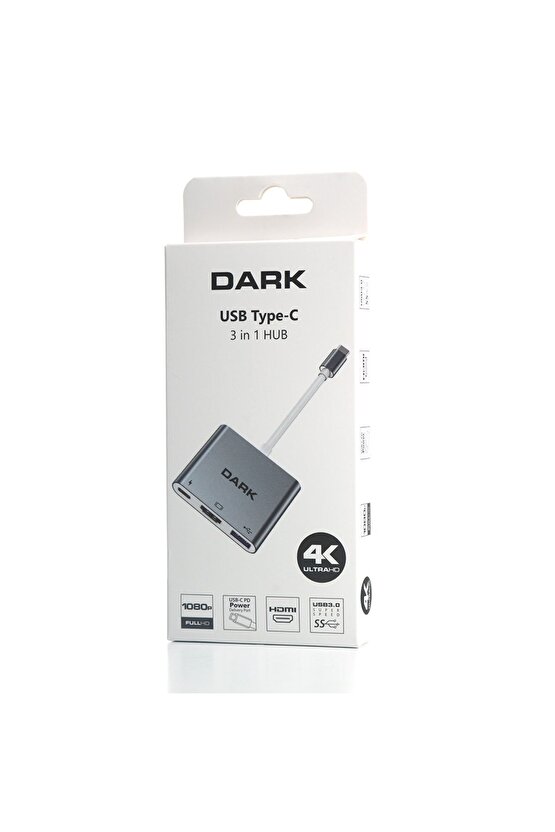 3 In 1 Usb3.1 Type C Erkek Hdmi Dönüştürücü (4k Uhd 60hz)  Usb 3.1 Type C Şarj Dönüştürücü