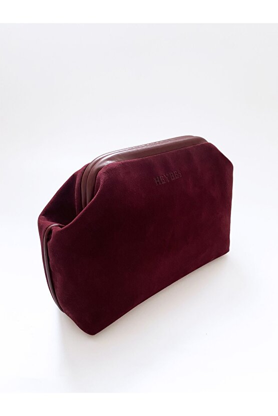 Heybes Kadın Bordo Süet Clutch El Çantası