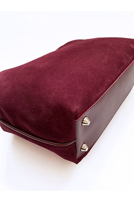 Heybes Kadın Bordo Süet Clutch El Çantası