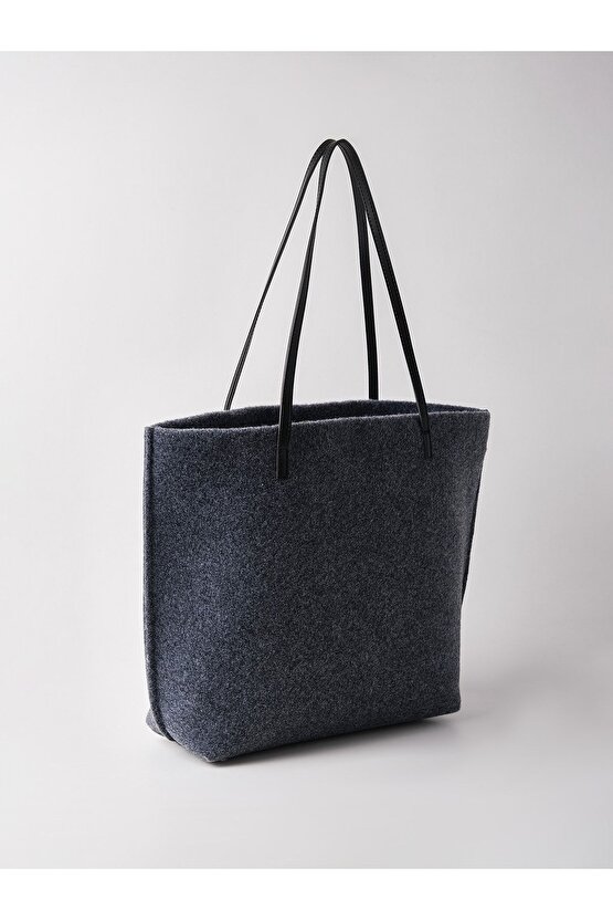 Kadın Gri Büyük Boy Keçe Kumaş Shopper Tote Omuz Çantası