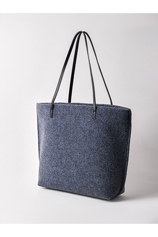 Kadın Gri Büyük Boy Keçe Kumaş Shopper Tote Omuz Çantası