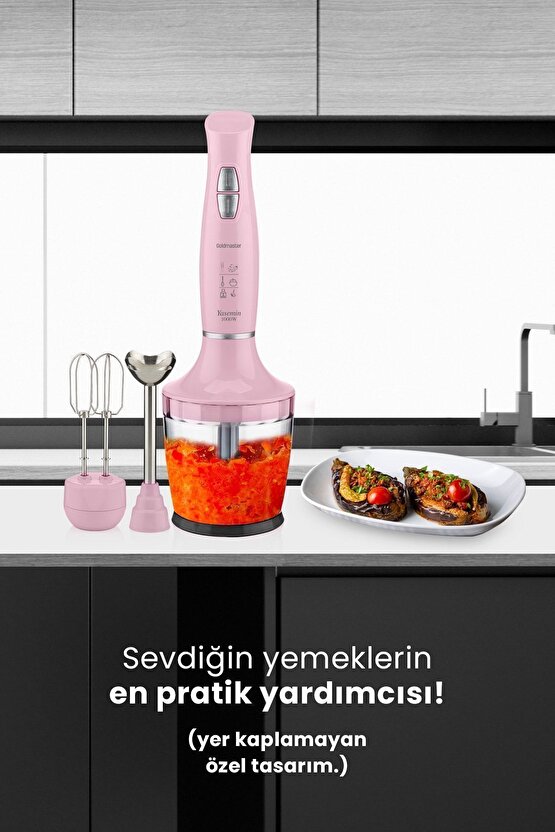 Yasemin 1000 Watt Sessiz Hız Ayarlı 3 In 1 Doğrama Karıştırma Blender Seti Pembe