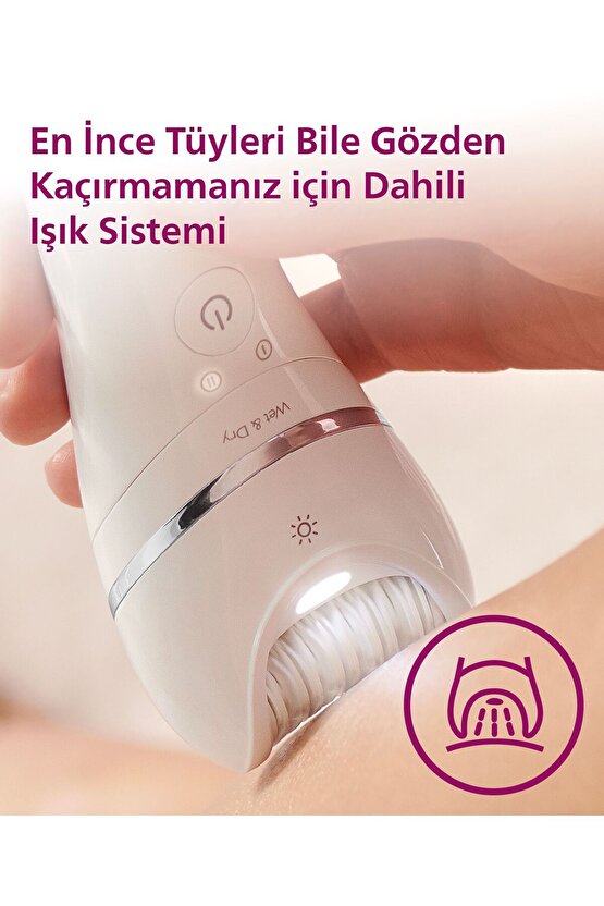 BRE71005 Epilatör (Yüz+Koltuk altı+Bikini Bölgesi+Bacak)Islak Ve Kuru,Işıklı,Kablosuz