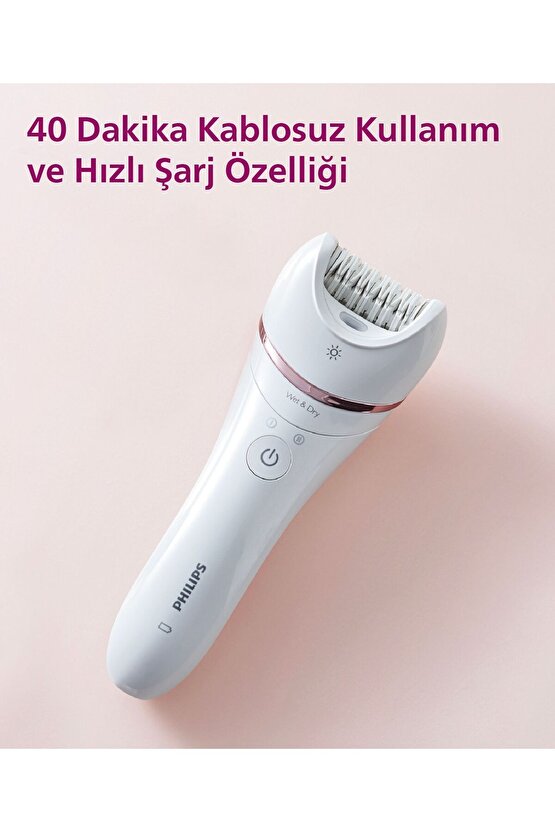 BRE70005 Epilatör (Yüz+Koltuk altı+Bikini Bölgesi+Bacak)Islak-Kuru,Işıklı,Kablosuz