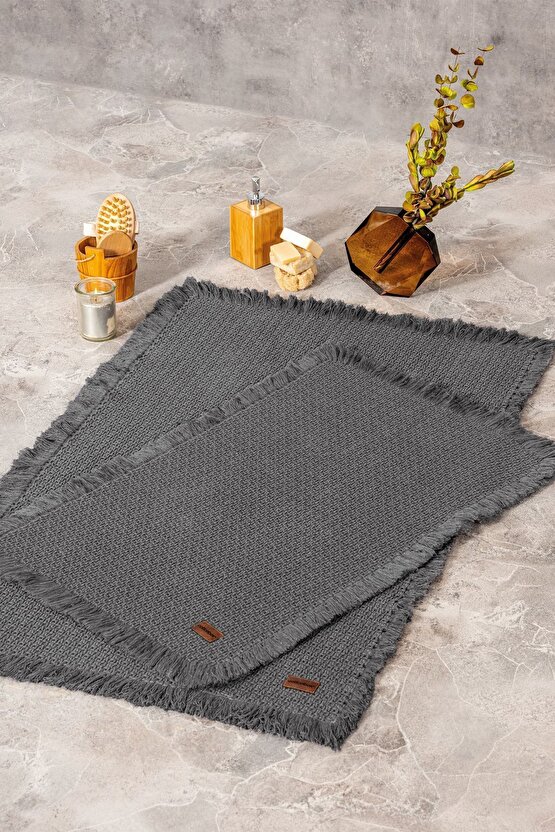 Bath Rug Set Antrasit 2li 75x125 60x90