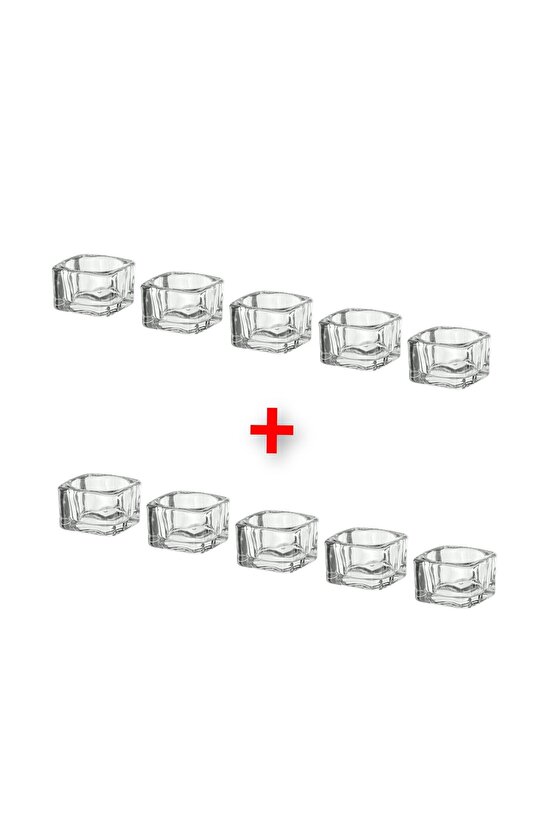 10 Adet Tealight Mumluk 5x5x3,5 Cm İkea 10lu Set Şeffaf Cam Mumluk Mum Tabağı