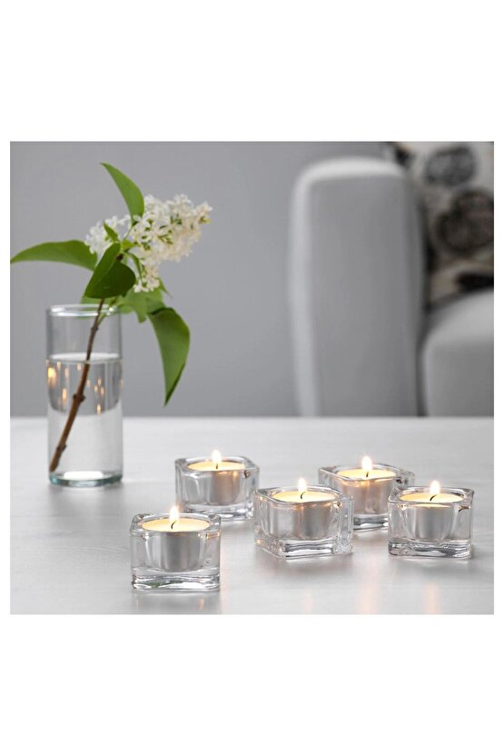 10 Adet Tealight Mumluk 5x5x3,5 Cm İkea 10lu Set Şeffaf Cam Mumluk Mum Tabağı