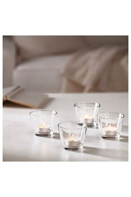 4 Adet Tealight Mumluk Yükseklik: 6 cm Mum Tabağı Cam Mumluk Dekoratif Mumluk Kaliteli Ikea