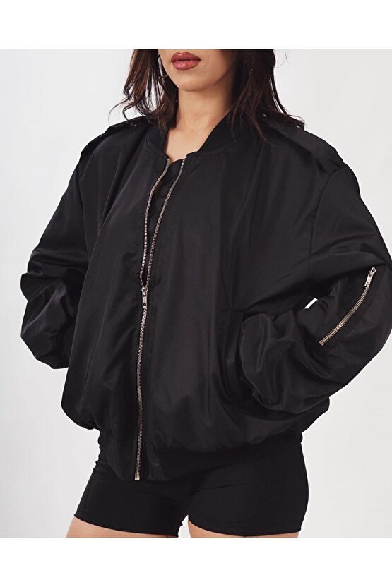 Siyah Unısex Oversize Bomber Ceket Mont