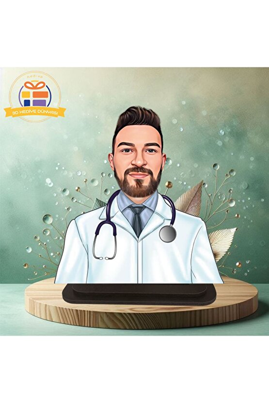 Steteskoplu doktor karikatürü biblo hediye  3d masa üstü biblo hediyesi