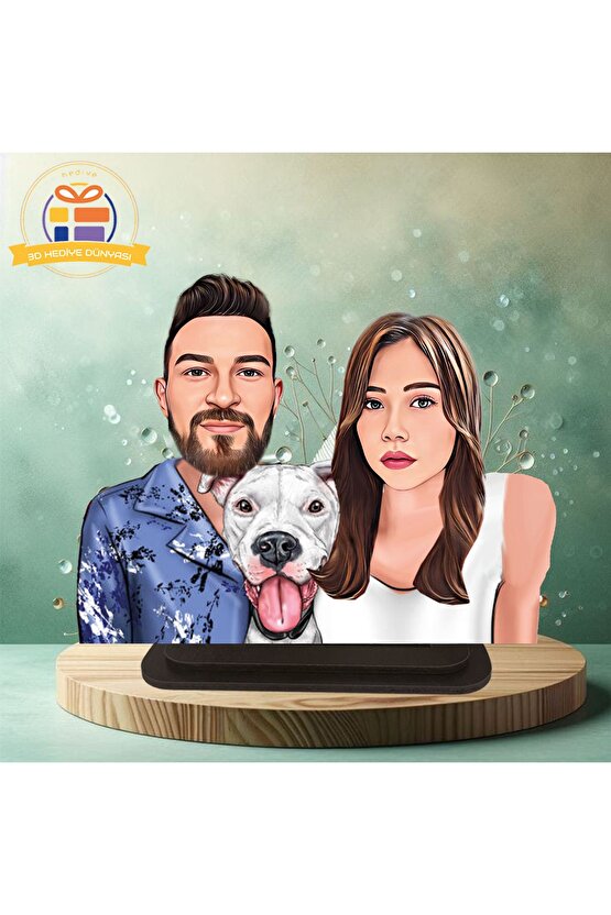 Köpekli sevgililer hayvan sever çiftler karikatürü biblo hediye  3d masa üstü biblo hediyesi