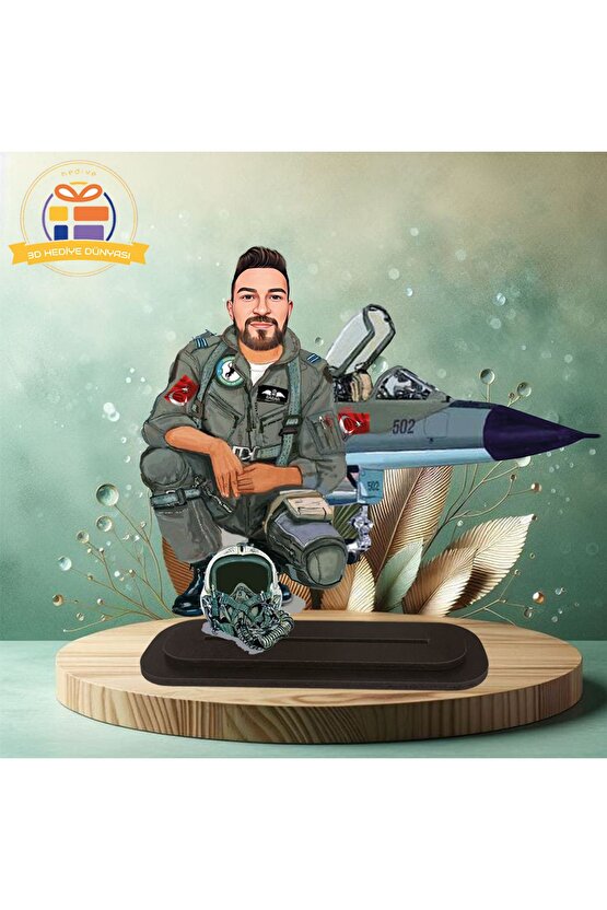 F16 Uçağı erkek pilot karikatürü biblo hediye  3d masa üstü biblo hediyesi