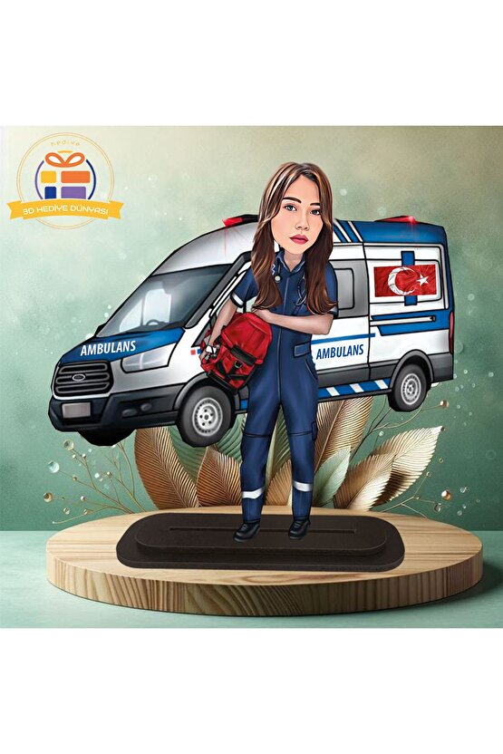 112 acil servis  hemşire ambulans karikatürlü biblo hediye  3d masa üstü biblo hediyesi