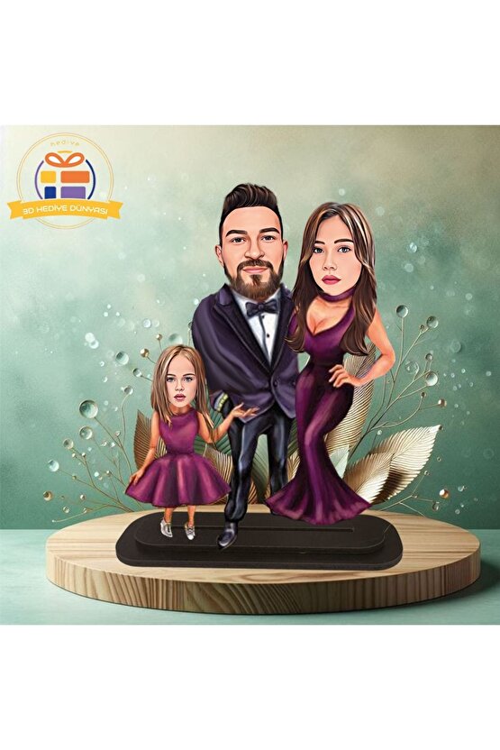 Mutlu aile karikatürlü biblo hediye  3d masa üstü biblo hediyesi