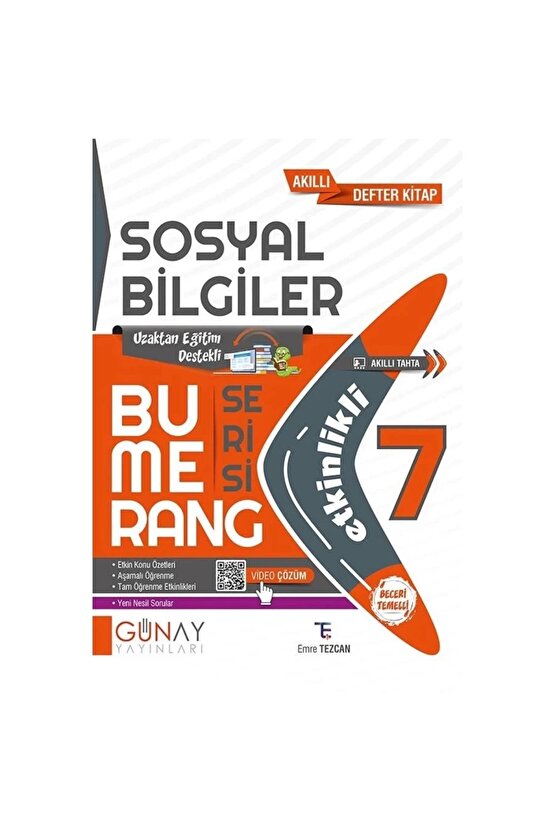 Günay 7. Sınıf Bumerang Etkinlikli Sosyal Bilgiler Akıllı Defter Kitap Soru Bankası