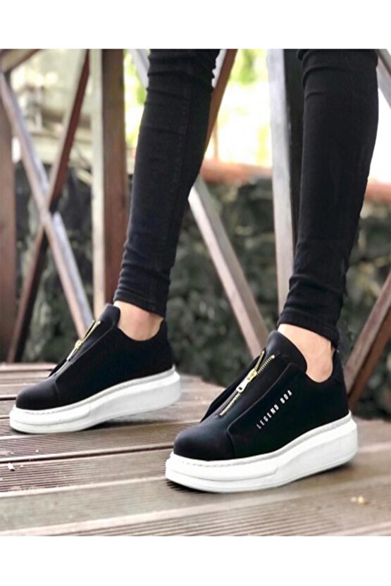 Erkek Cilt Deri Fermuarlı Sneaker Ortopedik Mevsimlik Günlük Ayakkabı