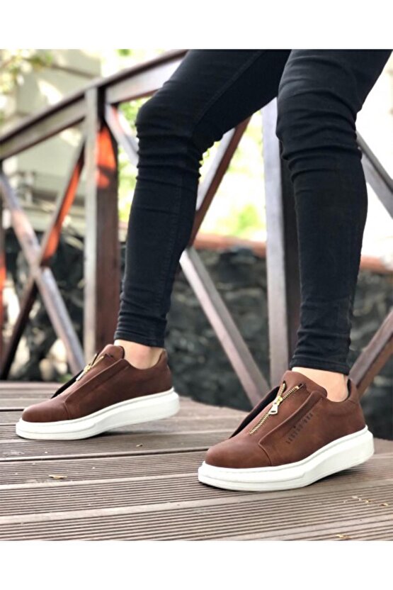 Erkek Cilt Deri Fermuarlı Sneaker Ortopedik Mevsimlik Günlük Ayakkabı