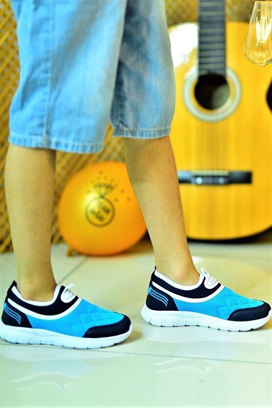 Ortopedik Bağcıksız Aqua Lastikli File Unisex Rahat Günlük Yürüyüş Sneaker Çocuk Ayakkabısı