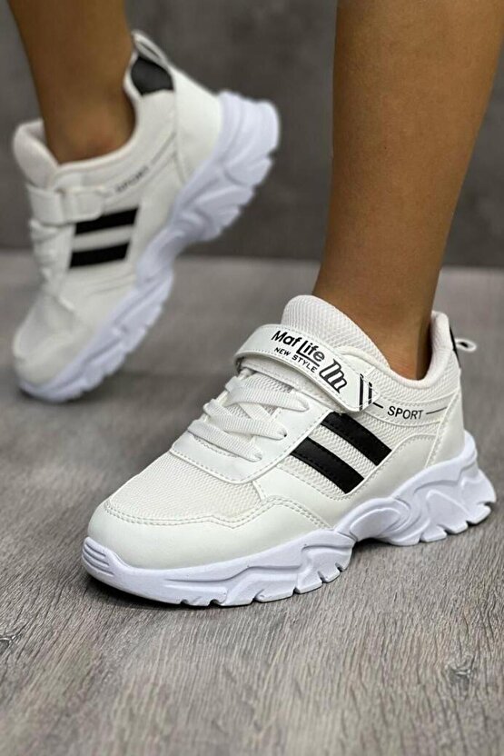 Lastikli Cırtlı Yumuşak Esnek Hafif Nefes Alabilen Unisex File Çocuk Sneaker Spor Ayakkabı