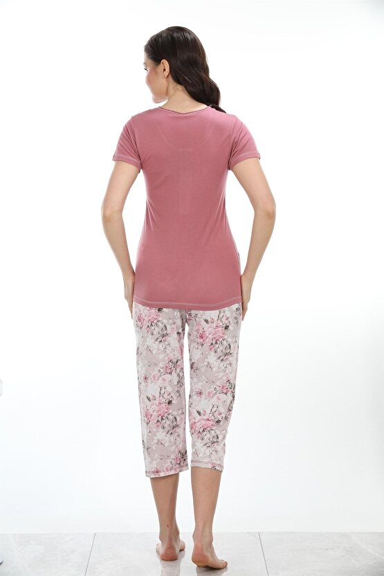 Bambu Yakası Düğmeli Kapri Takım Pijama 71003