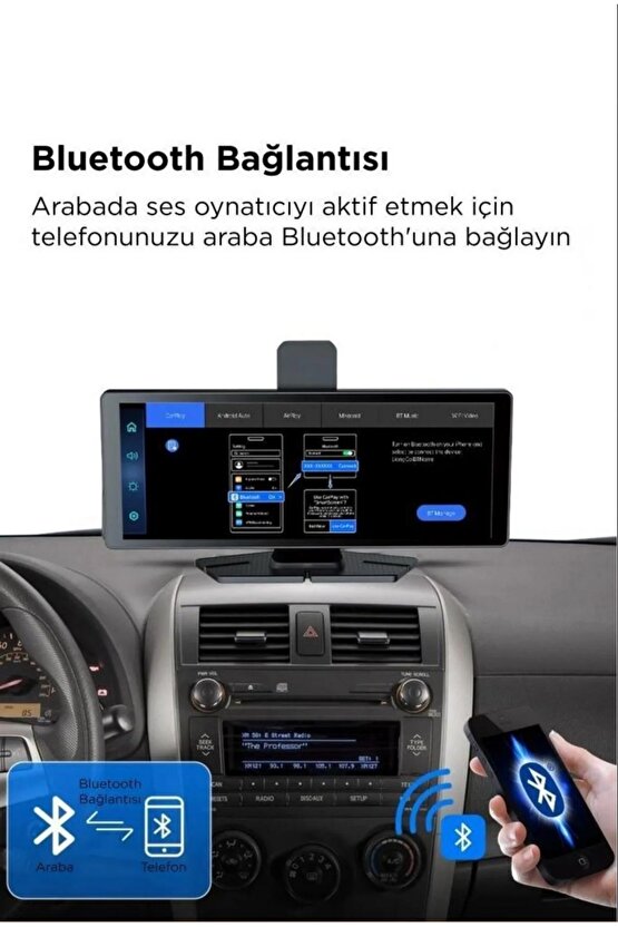 10.26 İNÇ CAR PLAY İOS ANDROİD UYUMLU 4K ULTRA HD ÖN ARKA ARAÇ KAMERASI BÜYÜK EKRAN WİFİ BLUETOOTH