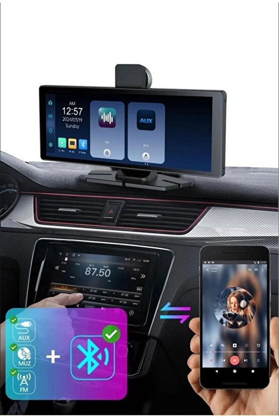 10.26 İNÇ CAR PLAY İOS ANDROİD UYUMLU 4K ULTRA HD ÖN ARKA ARAÇ KAMERASI BÜYÜK EKRAN WİFİ BLUETOOTH