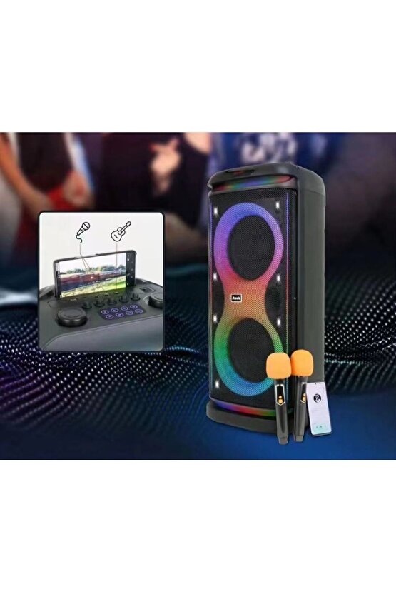 ÇİFT KABLOSUZ MİKROFONLU BLUETOOTH HOPARLÖR ŞARJLI TAŞINABİLİR BÜYÜK BOY PARTY SPEAKER GİTAR BAĞLAMA