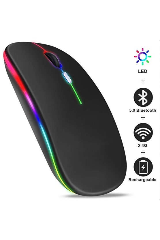 LED IŞIKLI ŞARJLI MOUSE 2.4GHZ USB WİRELESS VE BLUETOOTH LU SESSİZ İOS ANDROİD TELEFON TABLET PC TV