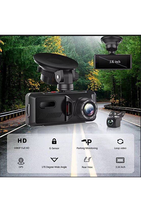 ARAÇ İÇİ KAMERA 1080P GERİ GÖRÜŞ KAMERALI KAYIT CİHAZI CAR DVR DASH CAM