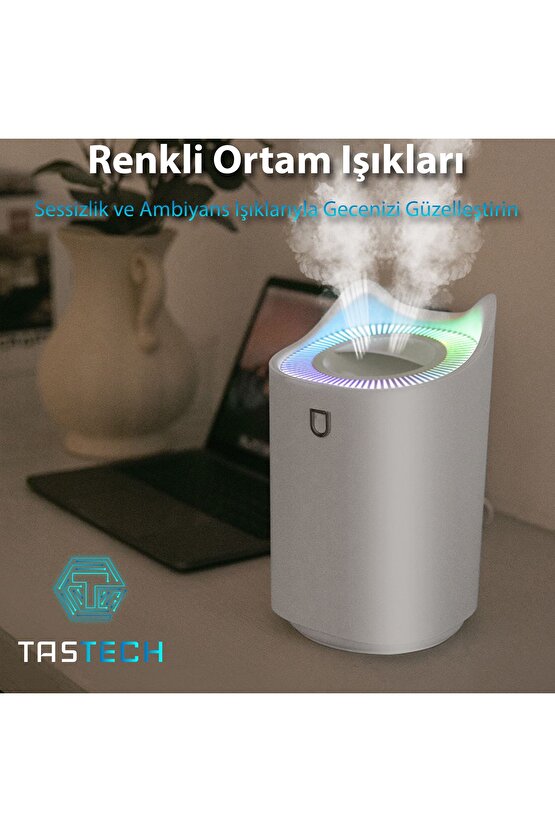 3L ULTRASONİK ODA HAVA NEMLENDİRİCİ ÇİFT SPREY AROMATHERAPY EV OFİS HUMUDİFİER RGB IŞIKLI