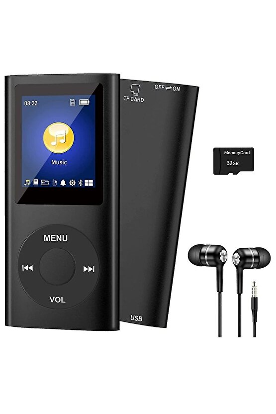 METAL MP3 ÇALAR DİJİTAL EKRANLI MP4 PLAYER SES KAYIT FM RADYO 32GB HAFIZA KARTI HEDİYE