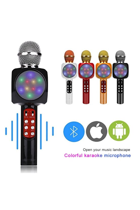 LED IŞIKLI ŞARJLI KABLOSUZ KARAOKE MİKROFON BLUETOOTH HOPARLÖR SES DEĞİŞTİRME SD KART USB GİRİŞLİ