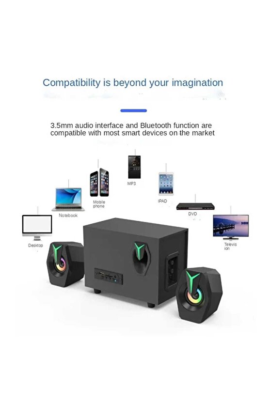 MULTİMEDYA BLUETOOTH HOPARLÖR SD KART USB 2.1 KANAL SUBWOOFER 2+1 IŞIKLI PC SPEAKER