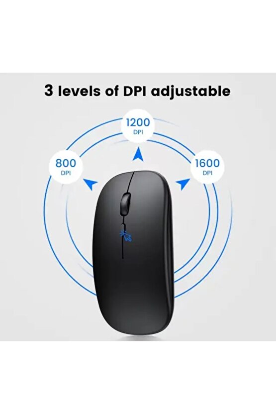 ŞARJLI MOUSE 2.4GHZ USB WİRELESS VE BLUETOOTH LU SESSİZ MAT SİYAH