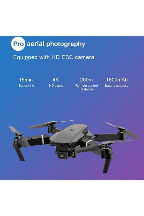 E88 DRONE 4K HD ÇİFT KAMERALI DRONE APP KONTROL WİFİ Lİ KATLANABİLİR QUATCOPTER X3 BATARYA