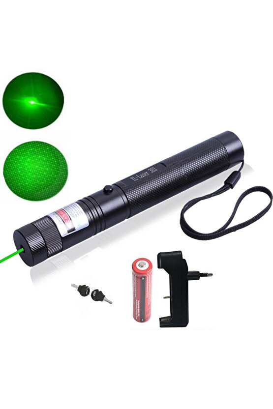 Yeşil Lazer Şarjlı 5000mw 532nm 8km Menzil Kilitli Anahtarlı 4800mah Şarjlı Pil Green Laser Pointer