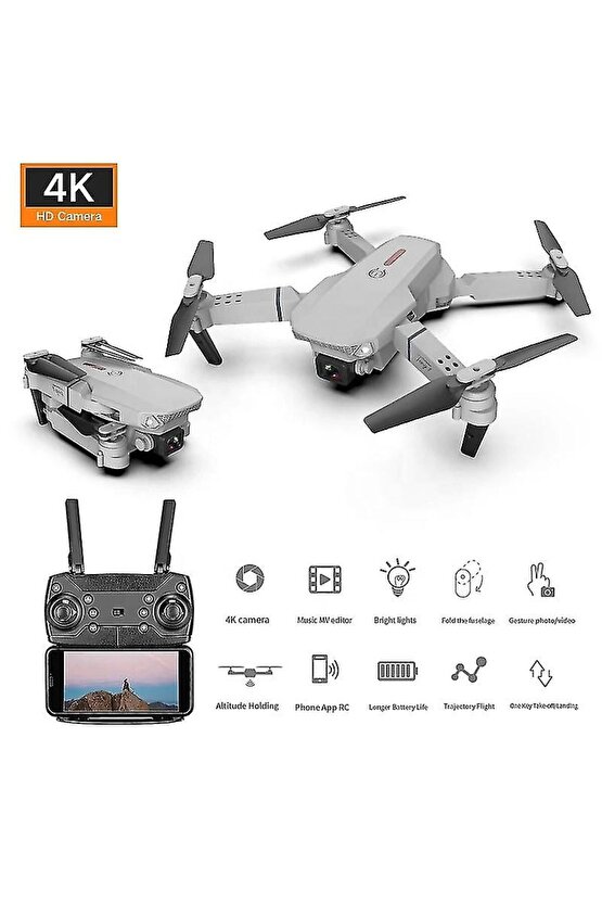 Çift Kameralı Drone Led Işıklı Wifi App Ve Uzaktan Kumanda Kontrollü Quadcopter Katlanabilir Şarjlı