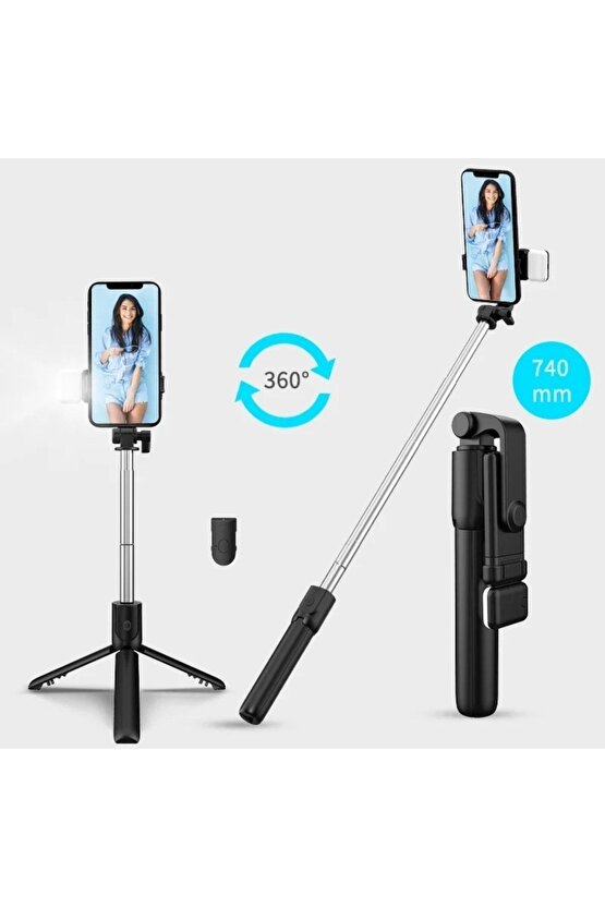 Bluetooth Lu Led Işıklı Selfie Çubuğu Uzaktan Kumandalı Yatay Ve Dikey Kullanabilme Özçekim Tripod