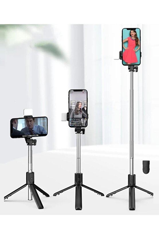 Bluetooth Lu Led Işıklı Selfie Çubuğu Uzaktan Kumandalı Yatay Ve Dikey Kullanabilme Özçekim Tripod