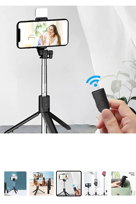 Bluetooth Lu Led Işıklı Selfie Çubuğu Uzaktan Kumandalı Yatay Ve Dikey Kullanabilme Özçekim Tripod