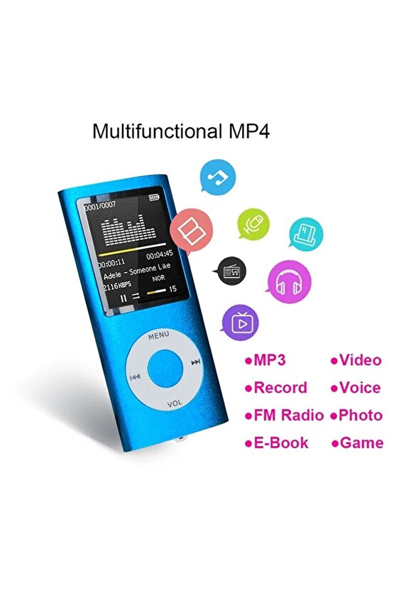 Mp3 Çalar Ses Kayıt Fm Radyo Sd Kart Girişli Mp4 Player 1.8 Inç Renkli Ekran