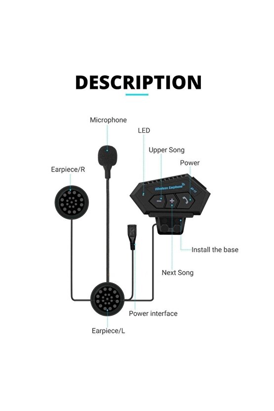 Bt12 Bluetooth 5.0 Motorsiklet Interkom Mikrofonlu Kulaklık Kask Bluetooth Kulaklık