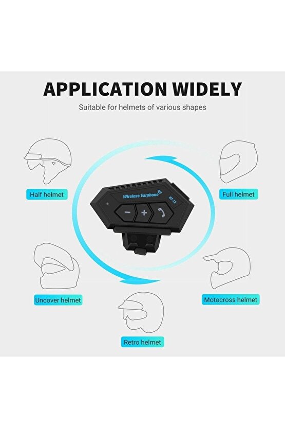 Bt12 Bluetooth 5.0 Motorsiklet Interkom Mikrofonlu Kulaklık Kask Bluetooth Kulaklık